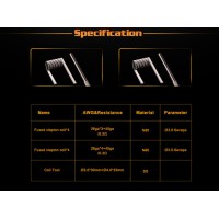 8x Multi Strand Fused Clapton Coils 2 in 1 - Geekvape - vorgewickelte Coils (F209)Lieferumfang: 8x Multi Strand Fused Clapton Coil 2 in 1- Geekvape - vorgewickelte Coils + Coil Tool von Geekvape Material: N90AWG: 26ga*3+40ga, 28ga*4+40gaResistance: 0.2ohm,0.3ohm 6918geekvape11,90 CHFsmoke-shop.ch11,90 CHF