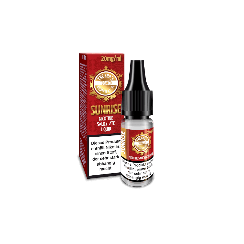 The Bro`s - Tabakliquids - Nikotinsalz - vers. Auswahl je 10ml - 20mgThe Bro`s Nikotinsalz - SunriseDie neue Nikotinsalz Reihe passend zu den beliebten Tabak Longfill Aromen von The Bro`s. Ein perfekter, leichter Tabak steht mit dem Sunrise für Euch bereit.Sunrise: Ein perfekter, leichter Tabak steht mit dem Sunrise für Euch bereit.Cognac: Die neue Nikotinsalz Reihe passend zu den beliebten Tabak Longfill Aromen von The Bro`s. Der perfekte Mix aus feinstem Tabak in und edlem Cognac. Ein absolutes Highlight! No. 1: Mit der No. 1 steht Euch ein perfekter dunkler Tabak in Perfektion bereit. Er besticht durch seinen herben und würzigen Geschmack.Classic: Ein unverfälschter holzig-würzig und zugleich nussige Tabak in Perfektion. Aroma: TabakNikotinmenge: 20 mg NikotinsalzInhalt: 10 mlDosierempfehlung: 50% VG / 50% PGInhaltsstoffe: Propylenglycol, Glycerin, Aromen10979The Bro's4,20 CHFsmoke-shop.ch4,20 CHF The Bro`s - Tabakliquids - Nikotinsalz - vers. Auswahl je 10ml - 20mgThe Bro`s Nikotinsalz - SunriseDie neue Nikotinsalz Reihe passend zu den beliebten Tabak Longfill Aromen von The Bro`s. Ein perfekter, leichter Tabak steht mit dem Sunrise für Euch bereit.Sunrise: Ein perfekter, leichter Tabak steht mit dem Sunrise für Euch bereit.Cognac: Die neue Nikotinsalz Reihe passend zu den beliebten Tabak Longfill Aromen von The Bro`s. Der perfekte Mix aus feinstem Tabak in und edlem Cognac. Ein absolutes Highlight! No. 1: Mit der No. 1 steht Euch ein perfekter dunkler Tabak in Perfektion bereit. Er besticht durch seinen herben und würzigen Geschmack.Classic: Ein unverfälschter holzig-würzig und zugleich nussige Tabak in Perfektion. Aroma: TabakNikotinmenge: 20 mg NikotinsalzInhalt: 10 mlDosierempfehlung: 50% VG / 50% PGInhaltsstoffe: Propylenglycol, Glycerin, Aromen10979The Bro's4,20 CHFsmoke-shop.ch4,20 CHF