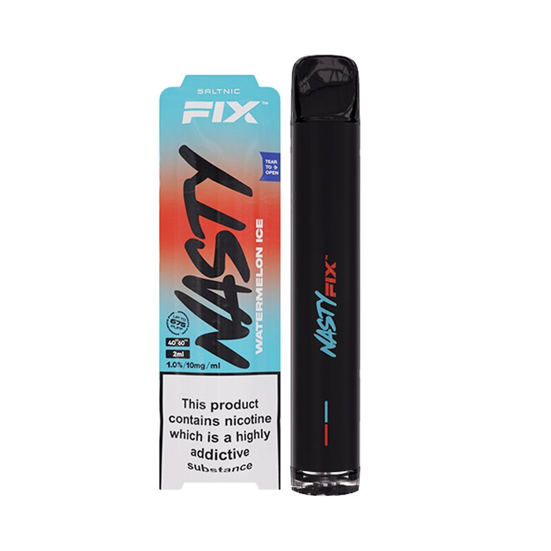 Nasty Juice Salt Nic Fix Version 2 - Watermelon Ice - 2ml - 10/20mgNasty Juice Salt Nic Fix Version 2 - Watermelon Ice - 2ml - 10/20mg (nicht aufladbar)Eine erfrischende Kombination aus süßer, saftiger Wassermelone mit einem Schuss eisiger Minze. Nasty Juice Fix ist ein Einweg-Pen, der entwickelt wurde, um sicherzustellen, dass jeder die gleichen Nasty Juice-Aromen auf die einfachste Weise genießen kann. Der Nasty Fix Bar bietet dem Nutzer ein unkompliziertes und einfaches Vape-Erlebnis.Sicko Blue liefert den wahren Geschmack von frisch gepflückten Himbeeren direkt aus den besten Weinbergen. Das volle Geschmacksprofil der Himbeere kommt mit jedem Zug voll zur Geltung, gepaart mit einem Hauch einer einzigartigen Beerenmischung.Nasty Juice Fix Disposable Pod System ist eine fantastische Pod-Marke, die sich durch ein Konzentrationsverhältnis von 40% VG (Vegetable Glycerine) und 60% Mixed PG (Propylene Glycol) auszeichnet und hochwertige Lebensmittelaromen und Salt Nikotin enthält. Ein Gerät für MTL (Mouth To Lung) vaping!NASTY FIX EINWEG VAPE POD EIGENSCHAFTEN:- Kompakt & leicht- Problemlos & einfach zu benutzen- Gleicher großartiger Geschmack und Zufriedenheit- Bequem und stilvoll- 2% (20mg)/1%(10mg) Nikotinstärke- Angetrieben von einer 700mAh Batterie- Enthält 2ml Nasty Salts e-Flüssigkeit- Liefert ca. 675 Züge- mit einstellbarer Airflow Control (Luftzug)Enthält: Nasty Fix Schwarze Johannisbeere Zuckerwatte Einweg-DampfgerätEinweggerät , nicht aufladbar nicht auffüllbarTechnische Daten: TPD konform Softtouch Oberfläche 2ml Füllvolumen Variable Airflow 700 mAh Batterie bis zu 675 Züge Liquidtyp:Einweg E-ZigaretteHerkunft:MalaysiaInhaltsstoffe:Glycerin, Propylenglykol (E1520), NikotinsalzZüge:Bis zu 675 ZügeInhalt:2,00 ml12737Nasty Juice6,90 CHFsmoke-shop.ch6,90 CHF Nasty Juice Salt Nic Fix Version 2 - Watermelon Ice - 2ml - 10/20mgNasty Juice Salt Nic Fix Version 2 - Watermelon Ice - 2ml - 10/20mg (nicht aufladbar)Eine erfrischende Kombination aus süßer, saftiger Wassermelone mit einem Schuss eisiger Minze. Nasty Juice Fix ist ein Einweg-Pen, der entwickelt wurde, um sicherzustellen, dass jeder die gleichen Nasty Juice-Aromen auf die einfachste Weise genießen kann. Der Nasty Fix Bar bietet dem Nutzer ein unkompliziertes und einfaches Vape-Erlebnis.Sicko Blue liefert den wahren Geschmack von frisch gepflückten Himbeeren direkt aus den besten Weinbergen. Das volle Geschmacksprofil der Himbeere kommt mit jedem Zug voll zur Geltung, gepaart mit einem Hauch einer einzigartigen Beerenmischung.Nasty Juice Fix Disposable Pod System ist eine fantastische Pod-Marke, die sich durch ein Konzentrationsverhältnis von 40% VG (Vegetable Glycerine) und 60% Mixed PG (Propylene Glycol) auszeichnet und hochwertige Lebensmittelaromen und Salt Nikotin enthält. Ein Gerät für MTL (Mouth To Lung) vaping!NASTY FIX EINWEG VAPE POD EIGENSCHAFTEN:- Kompakt & leicht- Problemlos & einfach zu benutzen- Gleicher großartiger Geschmack und Zufriedenheit- Bequem und stilvoll- 2% (20mg)/1%(10mg) Nikotinstärke- Angetrieben von einer 700mAh Batterie- Enthält 2ml Nasty Salts e-Flüssigkeit- Liefert ca. 675 Züge- mit einstellbarer Airflow Control (Luftzug)Enthält: Nasty Fix Schwarze Johannisbeere Zuckerwatte Einweg-DampfgerätEinweggerät , nicht aufladbar nicht auffüllbarTechnische Daten: TPD konform Softtouch Oberfläche 2ml Füllvolumen Variable Airflow 700 mAh Batterie bis zu 675 Züge Liquidtyp:Einweg E-ZigaretteHerkunft:MalaysiaInhaltsstoffe:Glycerin, Propylenglykol (E1520), NikotinsalzZüge:Bis zu 675 ZügeInhalt:2,00 ml12737Nasty Juice6,90 CHFsmoke-shop.ch6,90 CHF